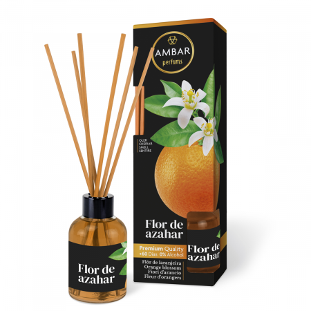 Ambientair Home Perfumes. Ambientador Mikado Aroma Flor de Azahar. Difusor  de Varillas perfumadas. Difusor 50 ml con palitos de ratán.