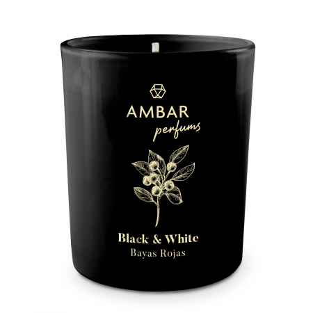 vela black & white bayas rojas ambar perfums